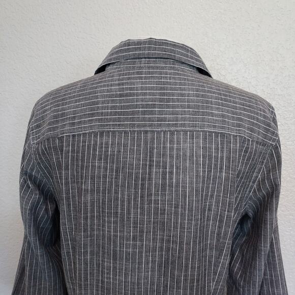 Talbots Gray Pin Stripe Linen Blend Button Down Size M - Picture 8 of 11